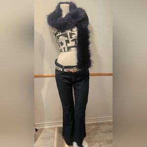 A New Day Black/Navy Exotic Faux Fur Collar 60" Long Versatile Fluffy Glam Scarf